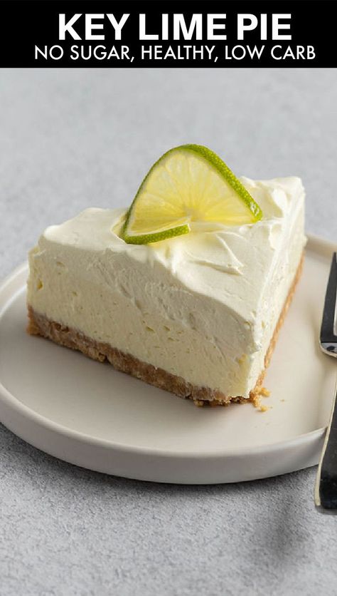 Healthy Key Lime Pie made with no sugar and low in carbs! A cookie crust topped with a rich and creamy filling! Healthy Key Lime Pie Recipe, Healthy Key Lime, Healthy Key Lime Pie, Low Calorie Cookies, Key Lime Desserts, Lime Desserts, Springform Pan Cake, Low Carb Treats, Keto Food List