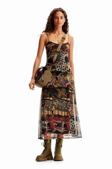 Women’s M. Christian Lacroix tapestry midi dress I Desigual.com Boho Floral Maxi Dress, Sleeveless Skirt, Floral Print Maxi Dress, Floral Print Maxi, Christian Lacroix, Dress With Tie, Boho Maxi Dress, Evening Attire, Roberto Cavalli