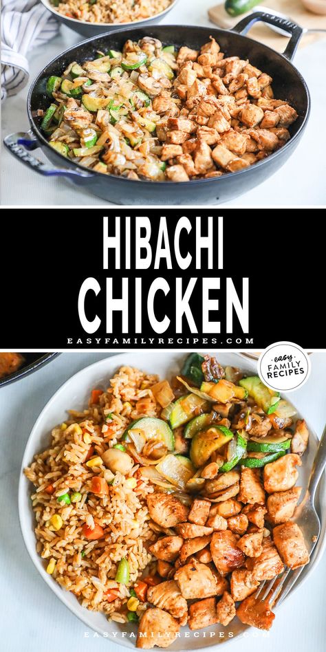 This Hibachi Chicken recipe is so easy! Recreate the Japanese steakhouse experience at home with just a hot skillet on your stovetop. The chicken pieces are seared hot and fast, ensuring a golden brown exterior and tender, juicy interior. This recipe for hibachi chicken and vegetables is healthy, delicious, and so easy. It's so great to be able to enjoy Hibachi Chicken at home! Habatchi Recipe, Hibachi Chicken And Vegetables, Easy Hibachi Chicken, Hibachi Chicken Recipe, Easy Hibachi, Hibachi Recipes, Hibachi Chicken, Chicken Boneless Breast Recipes, Wok Recipes