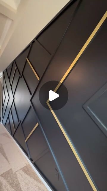 Black Wall Gold Accents, Accent Wall Black And Gold, Black Wall With Gold Lines, Accent Wall Diy, Modern Accent Wall, Diamond Pattern Wood Accent Wall, Gold Accent Wall, Gold Black Geometric Wallpaper, Patio Projects