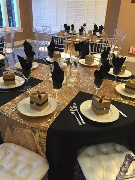 Black & Gold New Years Eve Party Ideas to Get the Party Started - HubPages Black And Gold Decorations, Adult Prom, Black And Gold Party Decorations, Graduation Dinner, Gold Decorations, Great Gatsby Party, Gold Party Decorations, Planning Business, 50th Party