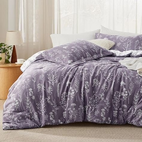 Amazon.com: Bedsure Queen Comforter Set - Grayish Purple Comforter, Cute Floral Bedding Comforter Sets, 3 Pieces, 1 Soft Reversible Botanical Flowers Comforter and 2 Pillow Shams : Home & Kitchen Bedding Comforter Sets, Purple Comforter, Purple Duvet, Kids Comforter Sets, Flower Comforter, Purple Duvet Cover, Full Comforter Sets, Green Comforter, Kids Comforters