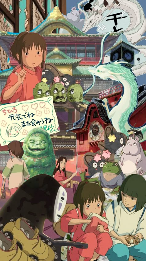 i just finished spirited away and i loved it🫶 #studioghibli #spiritedaway #collage #anime #aesthetic #moodboard #movie #animation Anime Collage Art, Anime Collage Aesthetic, Anime Collage Wallpaper Aesthetic, Aesthetic Anime Collage, Wall Collage Anime, Anime Collage Wallpaper, Studio Ghibli Collage, Ghibli Collage, Paint Swatch Art