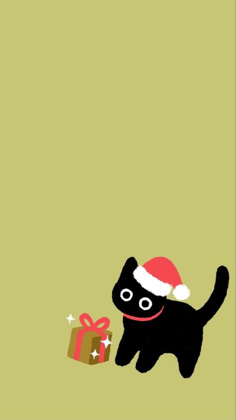 Winter Theme Iphone Wallpaper, Christmas Black Cat Wallpaper, Christmas Cat Background, Cute Cat Christmas Wallpaper, Black Cat Christmas Wallpaper, Winter Cat Aesthetic, Cat Winter Wallpaper, Xmas Wallpaper Iphone Aesthetic, Spooky Christmas Wallpaper