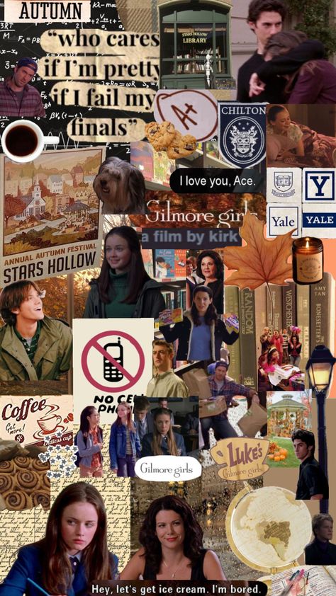 To all the Gilmore Girls fans🤎🤍#gilmore#girls#gilmoregirls#autumm Gilmore Girls Phone Wallpaper, Gilmore Girls Background, Gilmore Girls Aesthetic Wallpaper, Gilmore Girls Collage, Rory Gilmore Fall, Gilmore Girls Wallpaper, Gilmore Girls Dragonfly Inn, Gilmore Girls Gifts, Gilmore Guys