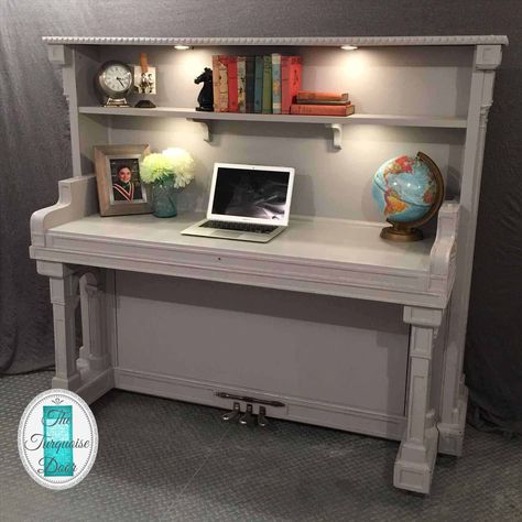 Desk Refurbish, Repurpose Piano, Piano Projects, Piano Makeover, Piano Upcycle, Piano Repurpose, Repurposed Piano, Piano Crafts, Refurbished Furniture Diy