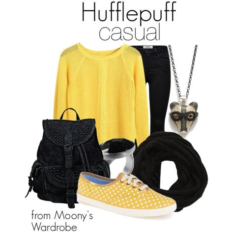 Hufflepuff Bounding, Harry Potter Outfit Ideas Hufflepuff, Huffle Puff Outfits, Hufflepuff Inspired Outfits, Hufflepuff Casual Outfit, Hufflepuff Clothes, Hufflepuff Hoodie, Hufflepuff Stuff, Harry Potter Houses Outfits