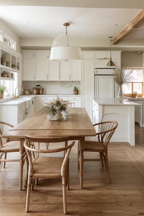 Natural Aesthetic Kitchen, Natural Cottage, Kitchen Cream, Open Plan Dining, White House Interior, Scandinavian Dining Room, Room Arrangement, Perfect Room, Wooden Floors