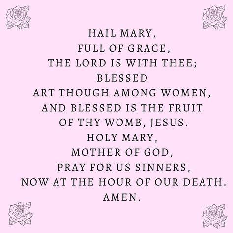 Holy Mary Prayer, Hail Mary Prayer Catholic, Hail Mary Full Of Grace, White Widgets, Rosary Prayers Catholic, Pink Rosary, Free Spirit Art, Hail Mary Prayer, Pink Christian