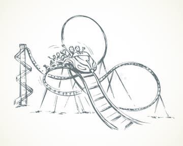 Roller Coaster. Vector Drawing Stock Vector - Illustration of extreme, drawn: 150895632 Simple Roller Coaster Drawing, Roller Coaster Clipart, Roller Coaster Doodle, Roller Coaster Sketch, Rollercoaster Illustration, Rollercoaster Drawing, Roller Coaster Illustration, Roller Coaster Design, Roller Coaster Drawing