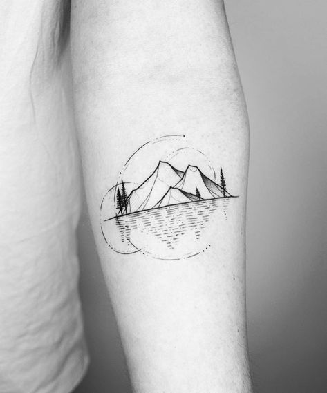 Tattoo Mountain Geometric, Forearm Mountain Tattoo, Mountain And Lake Tattoo, Mountain Lake Tattoo, Lake Tattoo Ideas, White Wrist Tattoos, Daria Tattoo, Coco Tattoo, Awesome Tattoo Ideas