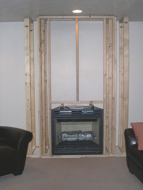 Build a wall around the fireplace, but have it higher off the ground. More at eye level when sitting on the couch. Fireplace Framing, Ventless Fireplace Insert, Ventless Gas Fireplace, Outdoor Fireplace Plans, Diy Outdoor Fireplace, Fireplace Frame, Ventless Fireplace, Build A Fireplace, Fireplace Remodel