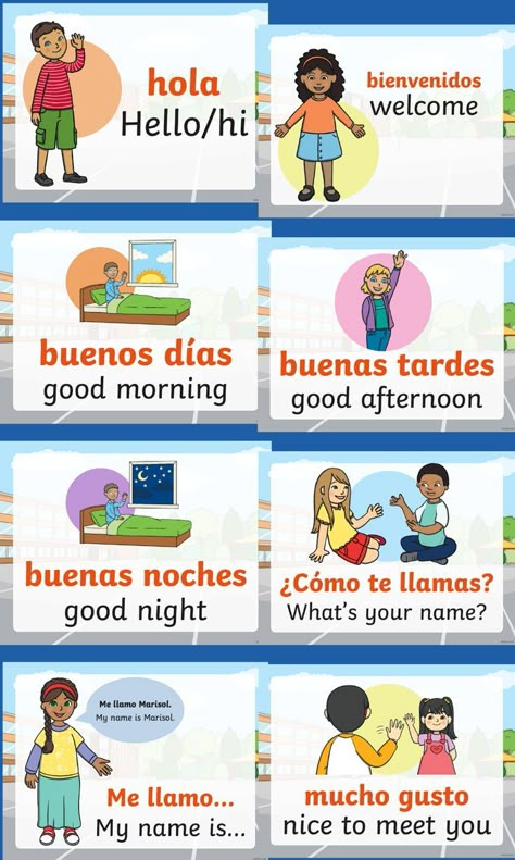 Introduce first and second-grade students to beginning Spanish words and phrases with the Spanish Greetings PowerPoint. Use this resource in general education or bilingual classrooms to teach students beginning Spanish greeting phrases.

The PowerPoint includes basic Spanish greetings with the English translations and colorful pictures to help aid understanding. This is a great visual aid resource to use when teaching both English and Spanish speaking students. Spanish Words For Kids, Beginning Spanish, Teach Yourself Spanish, Spanish Flashcards, Spanish Learning Activities, Spanish Words For Beginners, Basic Spanish, Basic Spanish Words, Kids Worksheet