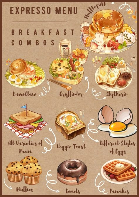 Egg Food Recipes, Food Calorie Chart, Food To Draw, Homemade Recipe Books, Chibi Food, Food Doodles, Homemade Cookbook, Food Reference, Coffee Shop Menu