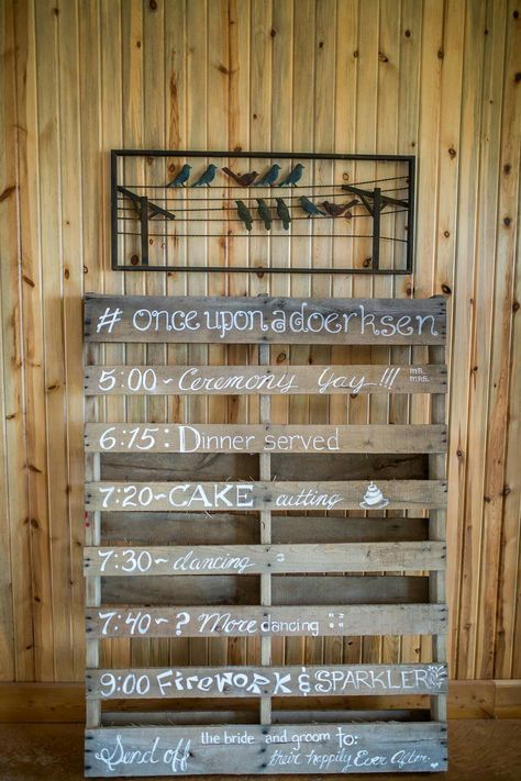 Wedding schedule on pallet Wedding Pallet Timeline, Wedding Schedule Pallet, Wedding Day Schedule Sign, Order Of Events Wedding Sign Pallet, Welcome To Our Wedding Pallet Sign, Board Wedding, Wedding Schedule, Pallet Boards, Let's Get Married