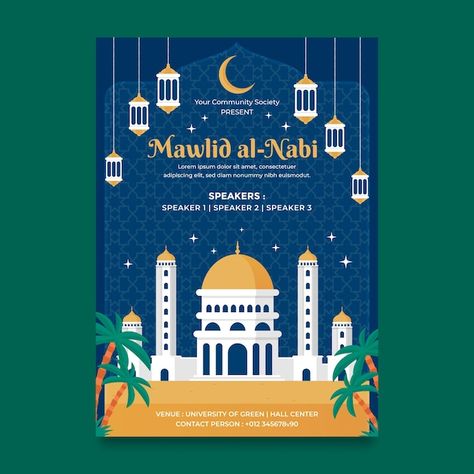 Flat mawlid al-nabi vertical poster temp... | Free Vector #Freepik #freevector #flat-poster #vertical-poster #celebration-poster #celebration-flyer Celebration Poster, Maulid Nabi, Vertical Poster, School Decorations, Poster Template, Graphic Resources, Vector Free, Quick Saves, Design