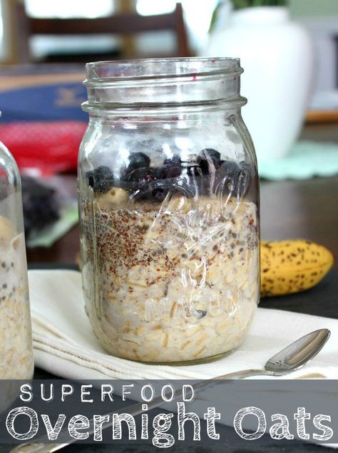 Jar Breakfast, Pancakes Oatmeal, Overnight Oats In A Jar, Overnight Oats With Yogurt, Blueberry Overnight Oats, Breakfast Oats, Oat Recipes, Banana Baked Oatmeal, Morning Meals