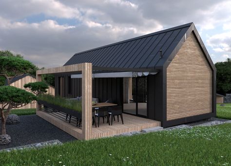 Weekend House Plan, Small Weekend House, Scandinavian Modern House, Gable House, 500 Euro, House Cladding, Small Wooden House, Beach House Interior Design, Modern Barn House