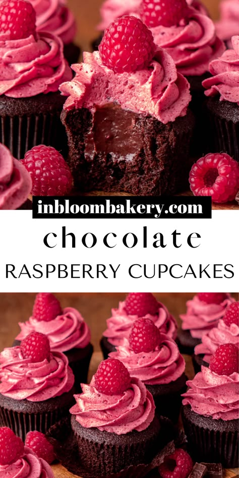 In Bloom Bakery, Bloom Bakery, Chocolate Raspberry Cupcakes, Raspberry Frosting, Raspberry Cupcakes, Valentines Baking, Raspberry Chocolate, Raspberry Recipes, Valentine Desserts