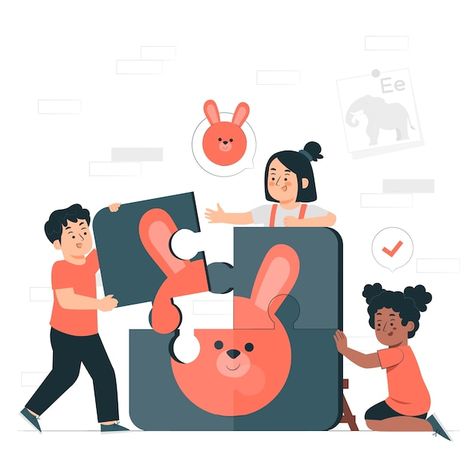 Kids playing puzzle concept illustration | Free Vector #Freepik #freevector #puzzle #jigsaw #piece #jigsaw-puzzle Kids Playing Illustration, Puzzle Aesthetic, Puzzle Illustration, Jigsaw Piece, Puzzle Jigsaw, Concept Illustration, Psd Icon, Puzzles For Kids, Vector Photo