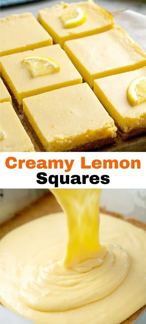 Creamy Lemon Desserts, Creamy Lemon Squares Recipe, Lemon Squares Recipe Easy, Lemon Squares Easy, Creamy Lemon Squares, Virginia Recipes, Lemon Squares Recipe, Lemon Square, Lemon Brownies