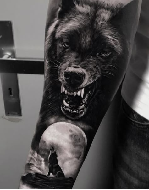 Men Wolf Tattoo, Kurt Tattoo, Wolf Tattoo Forearm, Wolf And Moon Tattoo, Fenrir Tattoo, Wolf Sleeve, Viking Tattoo Sleeve, Wolf Tattoos Men, Wolf And Moon