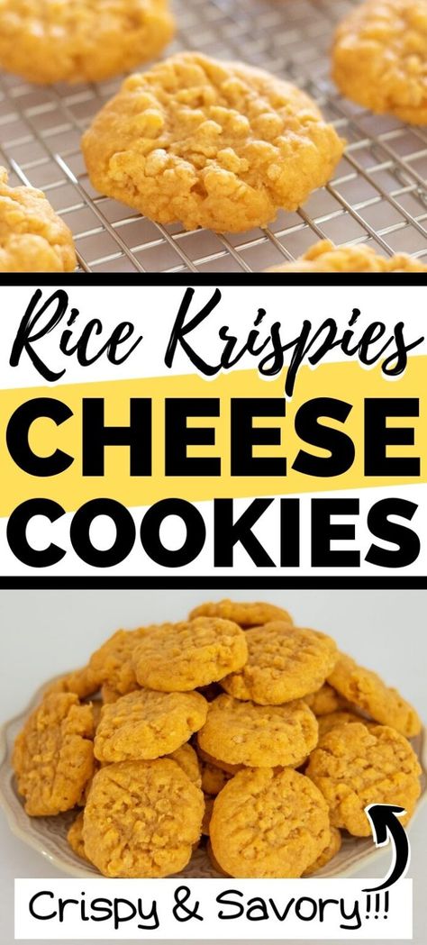 Cheddar cheese cookies with Rice Krispies are delightfully crunchy and savory with a nice kick of spice. Serve them as a snack or appetizer alone or add them to your appetizer board. #cheese #appetizer #easyappetizer #savorysnack Cheddar Cheese Cookies, Cheese Crispies, Crackers Seasoned, Cookies With Rice Krispies, Christmas Munchies, Brenda Gantt Recipes, Cheese Appetizers Easy, Savory Cookies, Cheese Straws Recipe