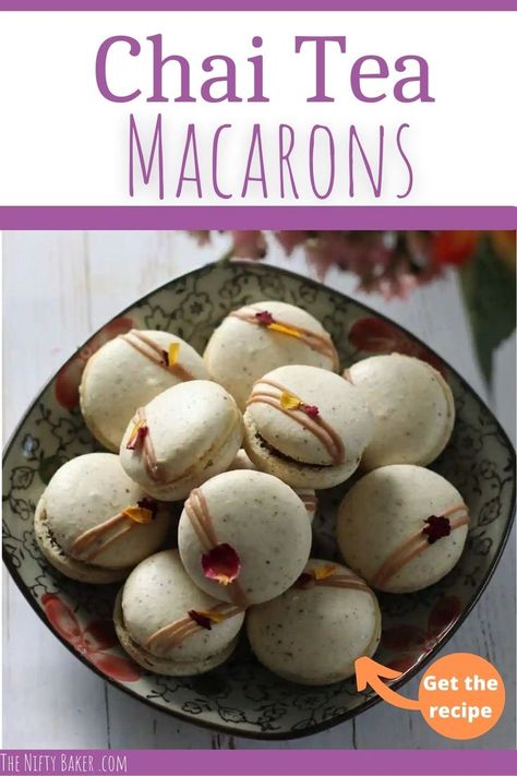 Learn how to make these delightful chai macarons. These are french macarons infused with chai spices and filled with the most decedant chocolate ganache spiced with chai tea. You will love this recipe this fall. Chai Macarons, Chocolate Chai Latte, Tea Macarons, Chocolate Chai, Macaron Template, Chai Spices, Macaron Cookies, Ganache Recipe, Macaron Recipe