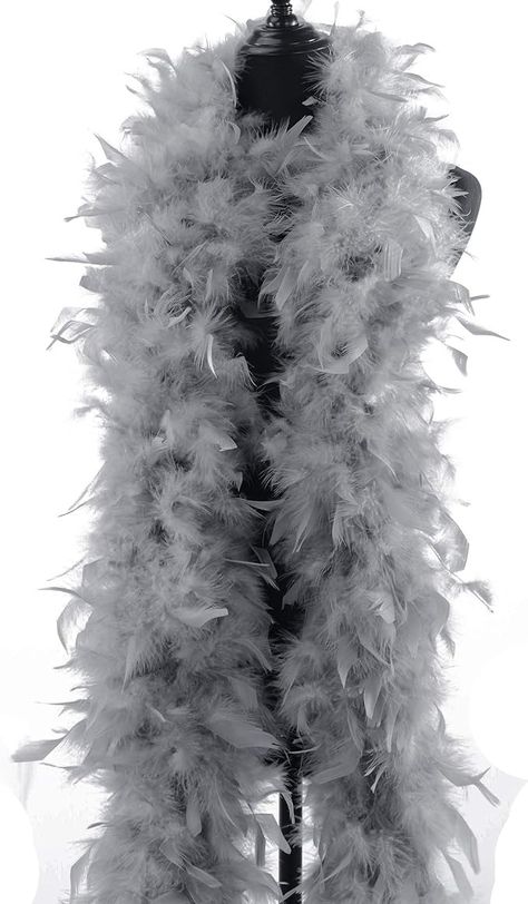 Amazon.com: Fukang Feather Turkey Chandelle Feather Boa 72'' 100 Gram (Cool Grey) : Clothing, Shoes & Jewelry Feather Boa Outfit Aesthetic, Feather Boa Drawing, Feather Aesthetic, Feather Boa Aesthetic, Fluffy Boa Scarf, Green Feather Boa, Grey Clothing, Gatsby Birthday, Gatsby Birthday Party