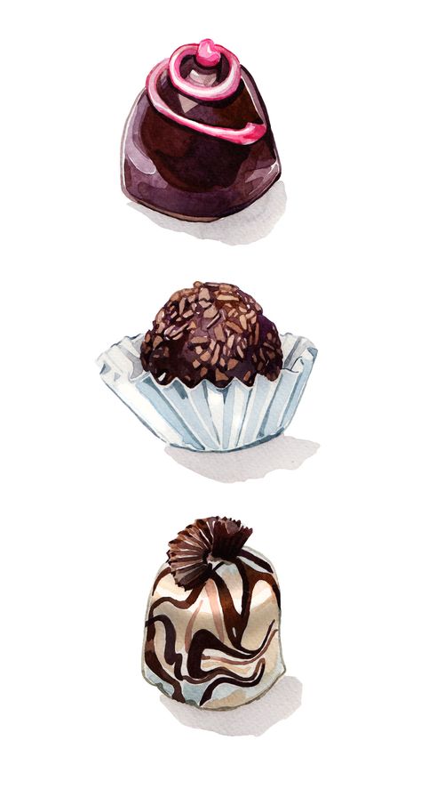 Watercolor Prompts, Holly Exley, Chocolate Images, Chocolate Tumblr, Chocolate Videos, Desserts Drawing, Dessert Illustration, Spirit Art, Food Sketch