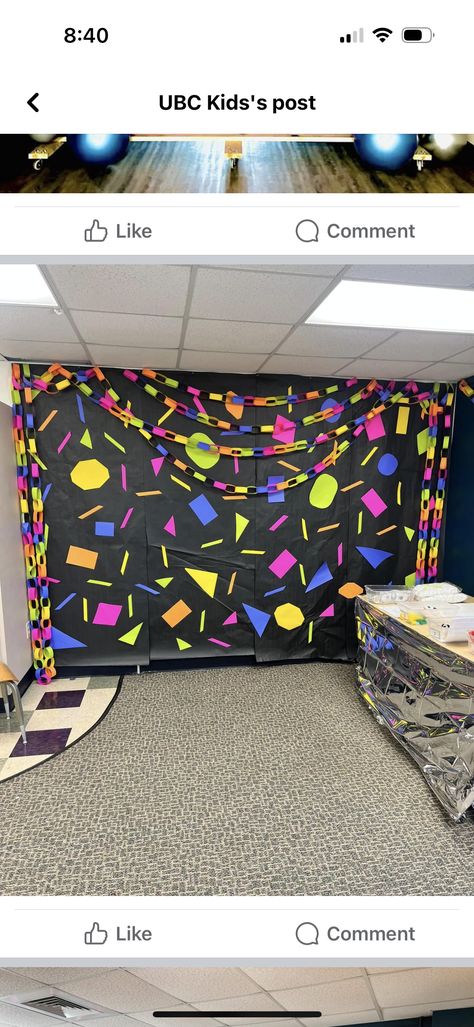 90s Hallway Decorations, Start The Party Vbs 2024 Decorations, 80s Hallway Decorations, Let’s Start The Party Vbs, Start The Party Vbs, Start The Party Vbs Decorations, Start The Party Vbs 2024, Homecoming Decorations Hallway, Light Brite