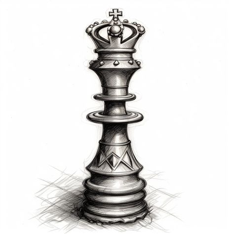 King Chess Piece Tattoo Outline, Chess King Tattoo Design, Chess Pieces Tattoo Design, King Chess Piece Tattoo Design, King Chess Piece Drawing, Knight Chess Piece Tattoo, Chess King Tattoo, Queen In Chess, Chess Tattoo Design