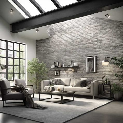 Embrace Urban Cool with Grey Brick Wallpaper in Your Living Room • 333+ Images • [ArtFacade] Gray Brick Wall Living Room, Grey Brick Accent Wall, Grey Brick Wall Living Room, Brick Wallpaper Living Room Ideas, Brick In Living Room, Interior Brick Wall Ideas, Wallpaper Living Room Ideas, Brick Wall Interior Living Room, Grey Brick Wallpaper