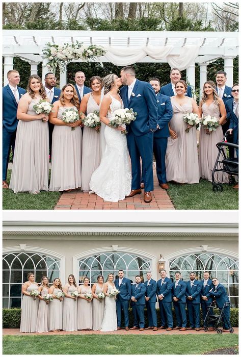 Navy Champagne Wedding Colors, Beige And Navy Wedding Party, Navy And Beige Wedding Color Schemes, Neutral Wedding Colors Bridal Party, Navy Wedding Bridal Party, Champagne Bridesmaid Dresses Navy Groomsmen, Navy And Champagne Suit, Wedding Color Schemes Navy Suit, Navy And White Bridesmaid Dresses