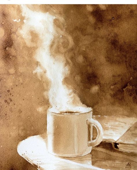 Brown Watercolor Painting, Monotone Painting, Coffee Art Drawing, Cafe Artwork, Magical Watercolor, Coffee Art Painting, Brown Watercolor, Coffee Watercolor, Boho Art Drawings