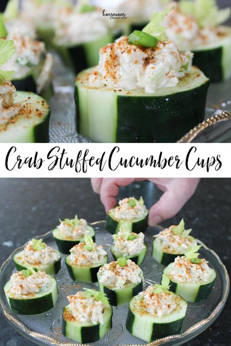 We've been on a crab kick lately and don't want to let one bit of leftover crab meat go to waste! So we made this delicious, healthy, low carb appetizer. They're the perfect pick-me-up (pardon the pun) appetizer! #crabstuffedcucumbercups #crabrecipe #cucumbercups Leftover Crab Meat, Crab Recipes Healthy, Cucumber Appetizers, Crab Appetizer, Cucumber Cups, Crab Meat Recipes, Crab Stuffed, Cucumber Bites, Healthy Low Carb