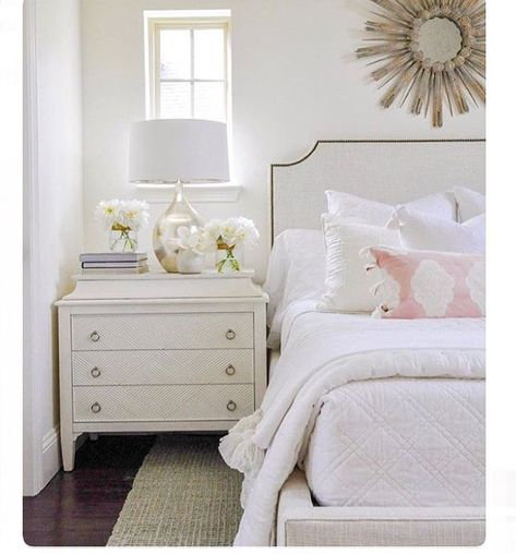 love a crisp white bed with ‘everything’ all tucked in around the mattress. 🙌 these @gabbydecor dressers are some of my faves too! design… White Bedroom Design, Small Bedrooms, Bedroom Refresh, Bedroom Designs, White Furniture, Night Stand, White Bedroom, Beautiful Bedrooms, Simple House