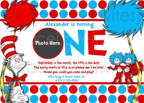 dr seuss cat in the hat birthday invitation Dr Seuss Invitations, Birthday Boy Quotes, Cat In The Hat Birthday, Hat Birthday Party, Cat In The Hat Party, Dr Seuss Birthday Party, Dr. Seuss, Dr Seuss Quotes, Seuss Party