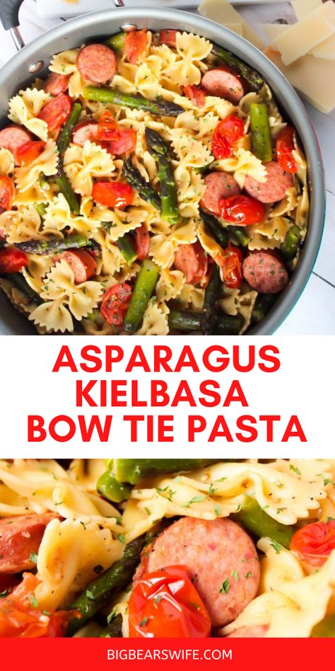 Dinner Recipes Kelbasa, Turkey Kielbasa Recipes, Cheap Pasta Recipes, Bow Tie Pasta Recipe, Kielbasa Pasta, Kielbasa And Potatoes, Bow Tie Pasta, Kielbasa Recipes, Kielbasa Sausage