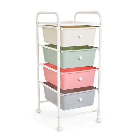 Pastel Colour Scheme, White Oak Furniture, Drawer Ideas, Makeup Trolley, Drawers On Wheels, Plastic Storage Drawers, Order Kitchen, Castor Wheels, Pastel Color Schemes