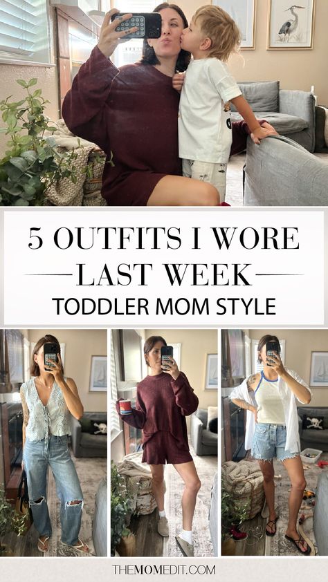 Struggling with school pick-up/drop-off style? Check out 5 cute, easy outfits I wore last week as a toddler mom—perfect for staying comfy yet chic on the go! Click through for all the outfit inspo. | #TheMomEditStyle #FashionBlog #MomOutfits #SchoolDropOffStyle #ToddlerMomLife #EffortlessMomStyle #OOTD #OutfitIdeas Toddler Mom Outfits, School Drop Off Outfit Mom, Cute Easy Outfits, Easy Outfits, Early Mornings, Toddler Mom, Drop Off, Mom Outfits, Hot Weather