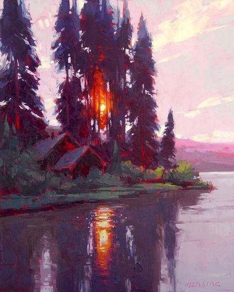 David Mensing, Playful Painting, Istoria Artei, Lake Painting, Nice Places, Tinta China, Landscape Artist, Land Art, Cool Paintings