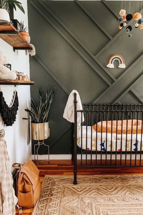 Green Accent Wall Nursery, Grey Jay, Woodland Baby Room, Green Nursery Boy, Green Accent Wall, Black Nursery, Green Accent Walls, Baby Nursery Inspiration, Tell Me Something