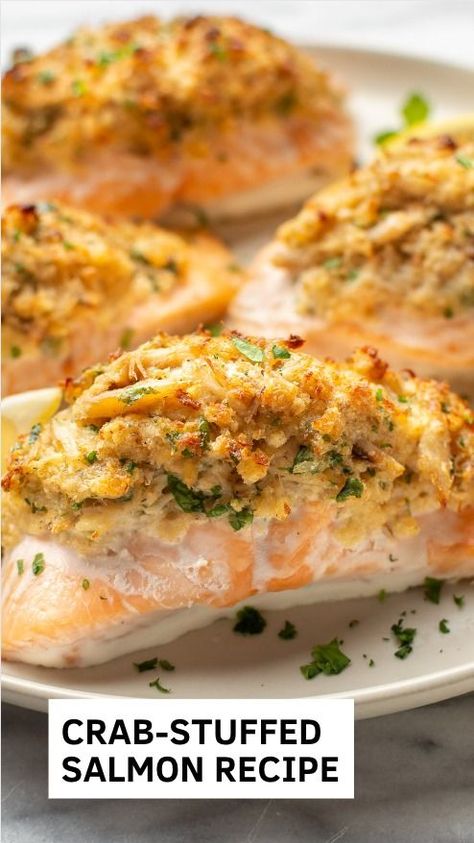 Crab Stuffed Fish, Crab Stuff Salmon Recipes, Crab Stuffing, Crab Stuffed Salmon, Cajun Crab, Stuffed Fish, Stuffed Salmon, Crab Meat Recipes, Crab Stuffed