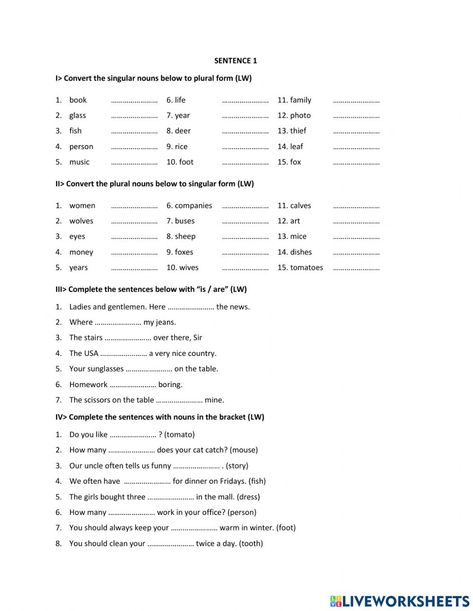 Singular and Plural nouns online worksheet for Grade 5. You can do the exercises online or download the worksheet as pdf. Worksheets For Grade 5, Singular And Plurals Worksheet, Singular And Plural Nouns Worksheet, Singular Plural Nouns, Singular And Plural Worksheet, Singular Plural Worksheets, Plural Noun, Plural Singular Worksheet, Singular To Plural Worksheet