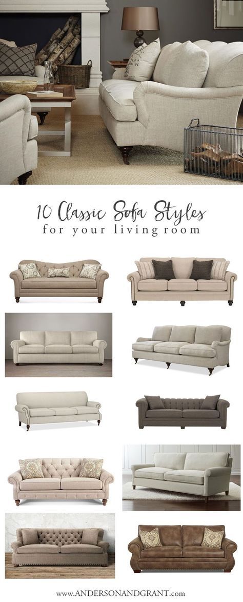 Overwhelmed when trying to find the perfect sofa for your living room?  Check out this post with 10 Classic Sofas that will never go out of style.  |  www.andersonandgrant.com Classic Sofa Styles, Sofas Ideas Living Room, Sofa Styles, Sofa Design Ideas, Living Room Decor On A Budget, Elegant Living Room Decor, Sofa Beige, Perfect Sofa, Sofa Ideas