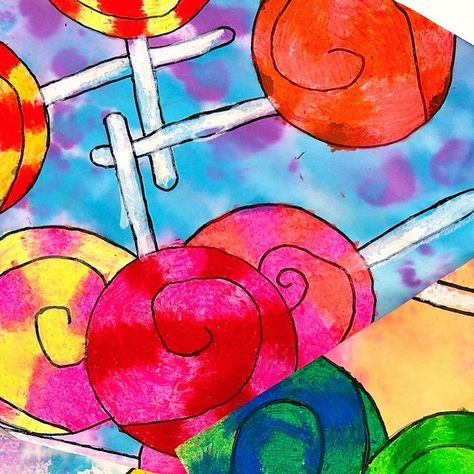 Stephanie Arem on Instagram: "May your evening be filled with lots of treats 🍭 Nothing sweeter than these warm and cool color overlapping lollipops created by my 2nd graders! #lollipop #candy #candyart #warmandcool #oilpastel #artteachersofinstagram #artteacher #halloween #halloweencandy #secondgrade #secondgradeart #iteachtoo #iteachart #sweettreats" Candy Art Projects, Candy Art Drawing, Halloween Candy Art, Color Overlapping, Treat Art, Adaptive Art, Red Lollipop, Art 2023, Classroom Art Projects