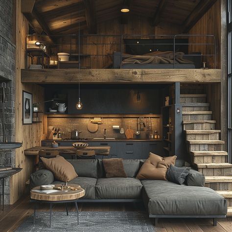 Loft Interior Design, Loft Interiors, Loft House, Barn Style House, Tiny House Interior, Loft Design, Tiny House Cabin, Painting Poster, Modern Cabin