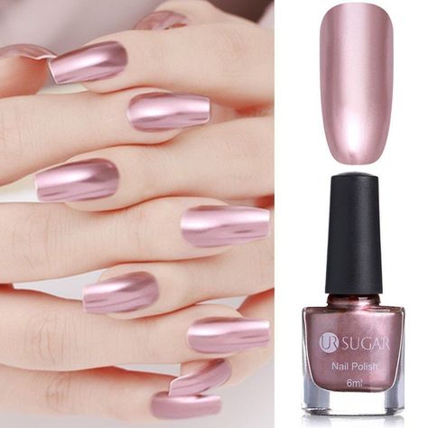 Rose Gold Metallic Nails, Mirror Nail Polish, Nail Paint Shades, Chrome Nail Polish, Metallic Nail Polish, Metallic Nail, Gold Nail Polish, Sugar Rose, Mirror Nails