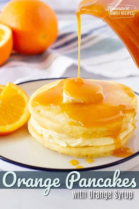 Orange Pancakes Recipes, Orange Pancakes, Easy Lunch Box Recipes, Homemade Pancake Mix, Peanut Butter Pancakes, Vanilla Extract Recipe, Greek Yogurt Pancakes, Orange Syrup, Homemade Sauce Recipes